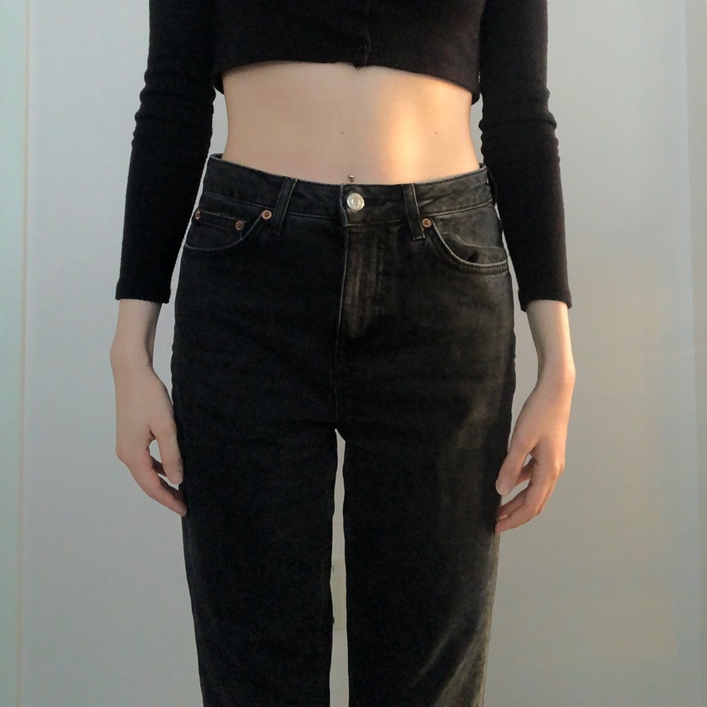 TOPSHOP MOTO DENIM - Cropped Black Mid-Rise Jeans Size 28